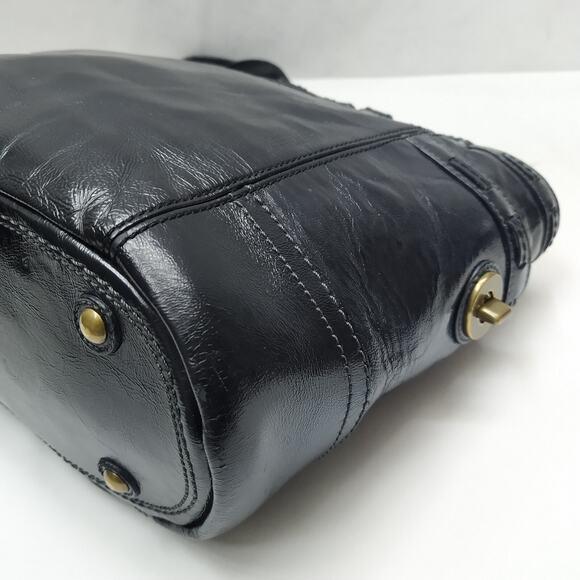 Coach Gallery Black Patent Leather Turn Lock Pocket Doubler Handle Tote Bag - Picture 8 of 16